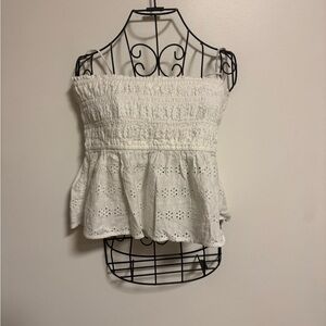 American Eagle Outfitters White Lace Peplum Top